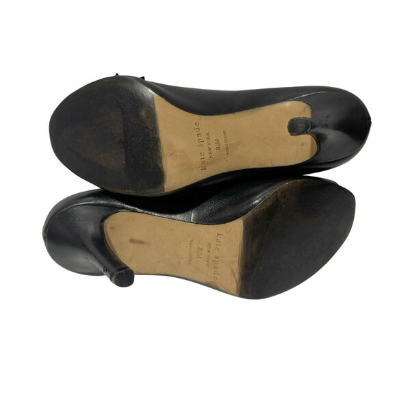 Kate Spade Black & Ivory Leather Peep Toe Fabric Bow Heels Pumps Shoes Sz 8.5M - Picture 6 of 8